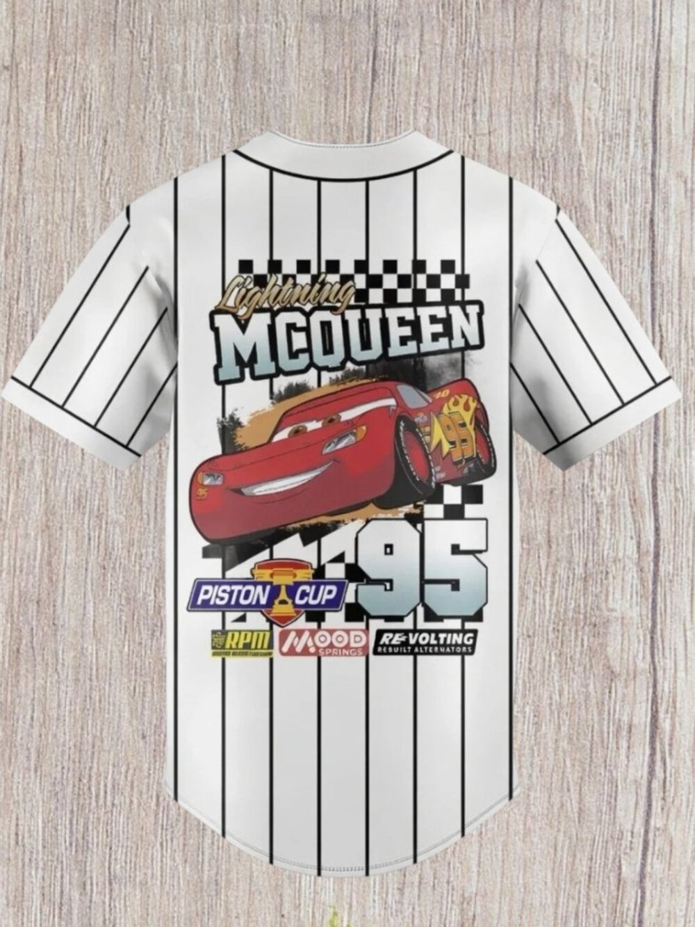 Disney Pixar Cars Lightning McQueen Racing 95 Pinstripe Baseball Jersey Size LG